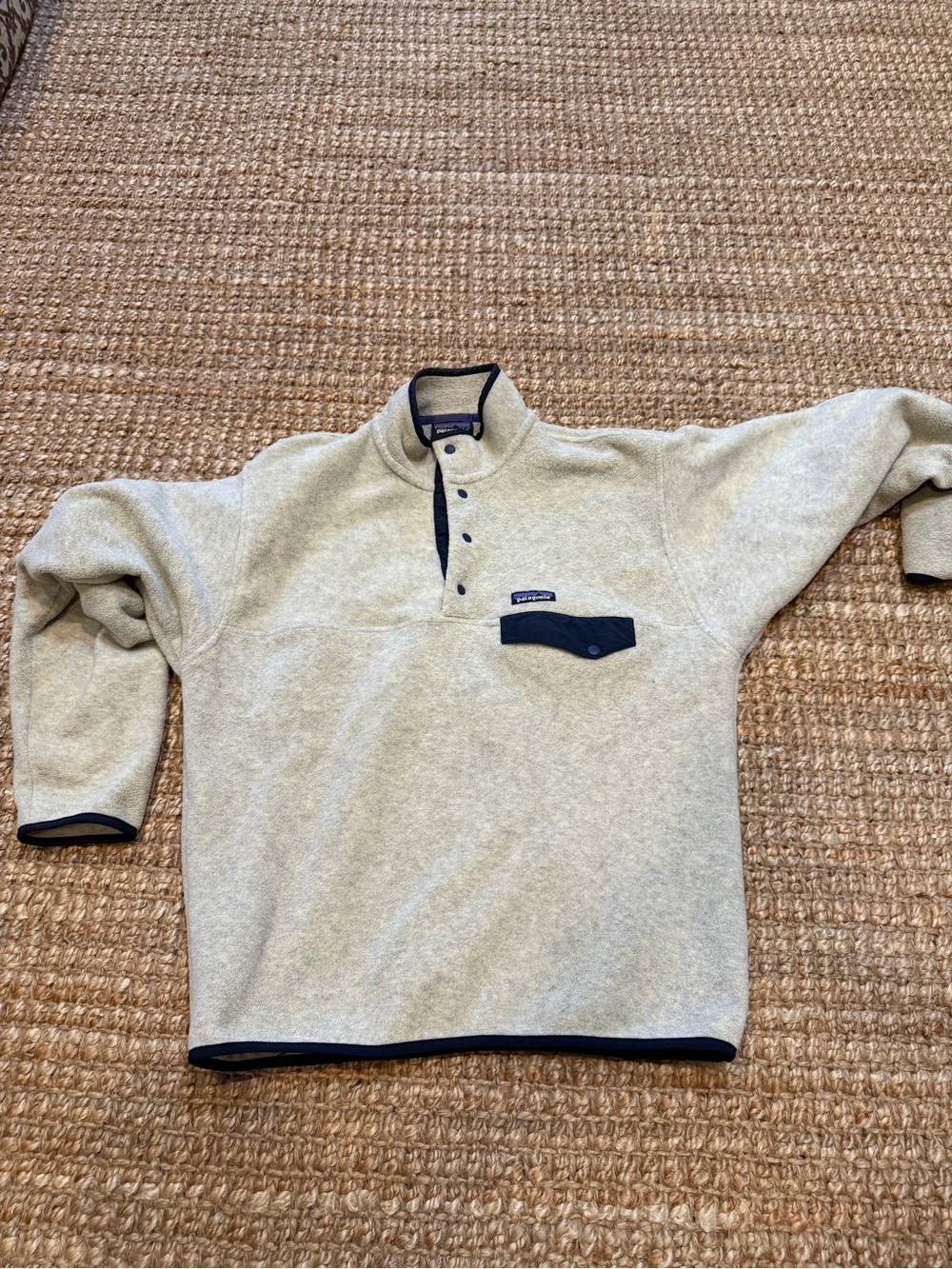 Patagonia Men’s Cream Zip-Up Fleece with Navy Trim